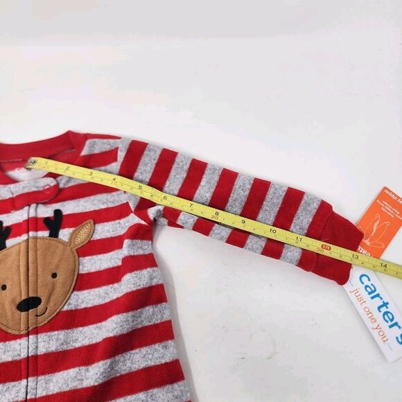 Carter's Just One You 9 Month Unisex Reindeer Striped Fleece Footed Pajama New - Picture 8 of 11
